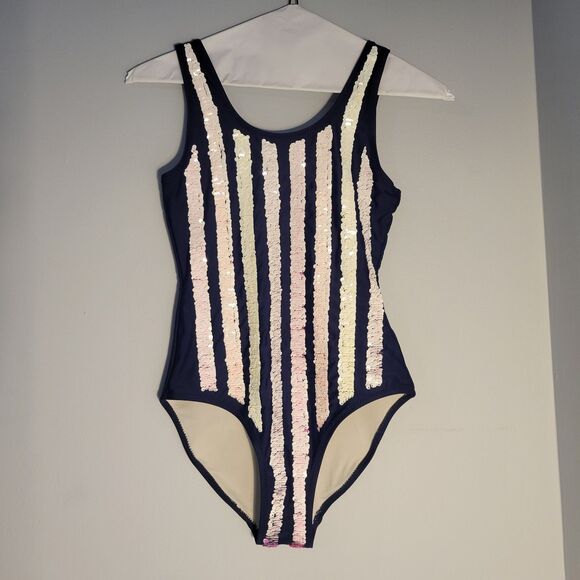 Shade Critters Palm Beach Girl's One Piece Sequined Swimsuit Navy/Multi Sz 12 - Picture 2 of 5